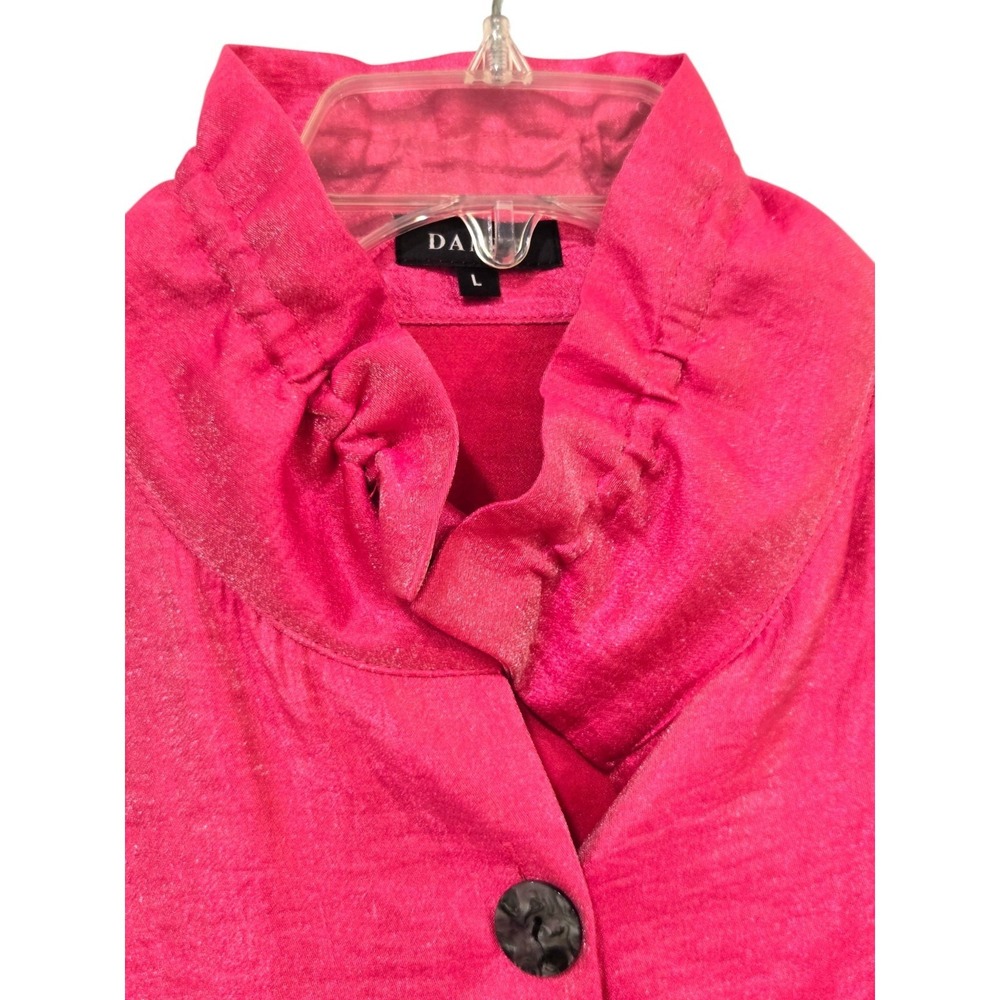 Damee Womens Size L Jacket Hot Pink Shimmer Artsy Button Up wired Collar Swing - Picture 2 of 12